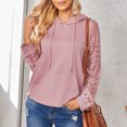 thumbnail image 2 of Hoodie Lace Long Sleeve Round Neck Drawstring Pullover Casual Fashionable Hoody for Women Pink XL, 2 of 5