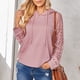 thumbnail image 2 of Sudadera con capucha de encaje de manga larga con cuello redondo y cordón para mujer, color rosa XL, 2 of 5