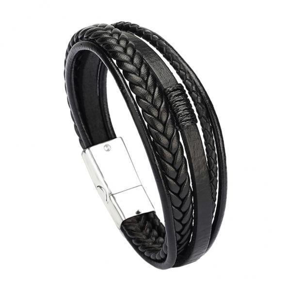 Brazaletes anchos Zulema 2 s Trenzadas De Piel Sintética Para Hombre Metal Negro Y Plateado 20 cm Genuino Brazaletes anchos