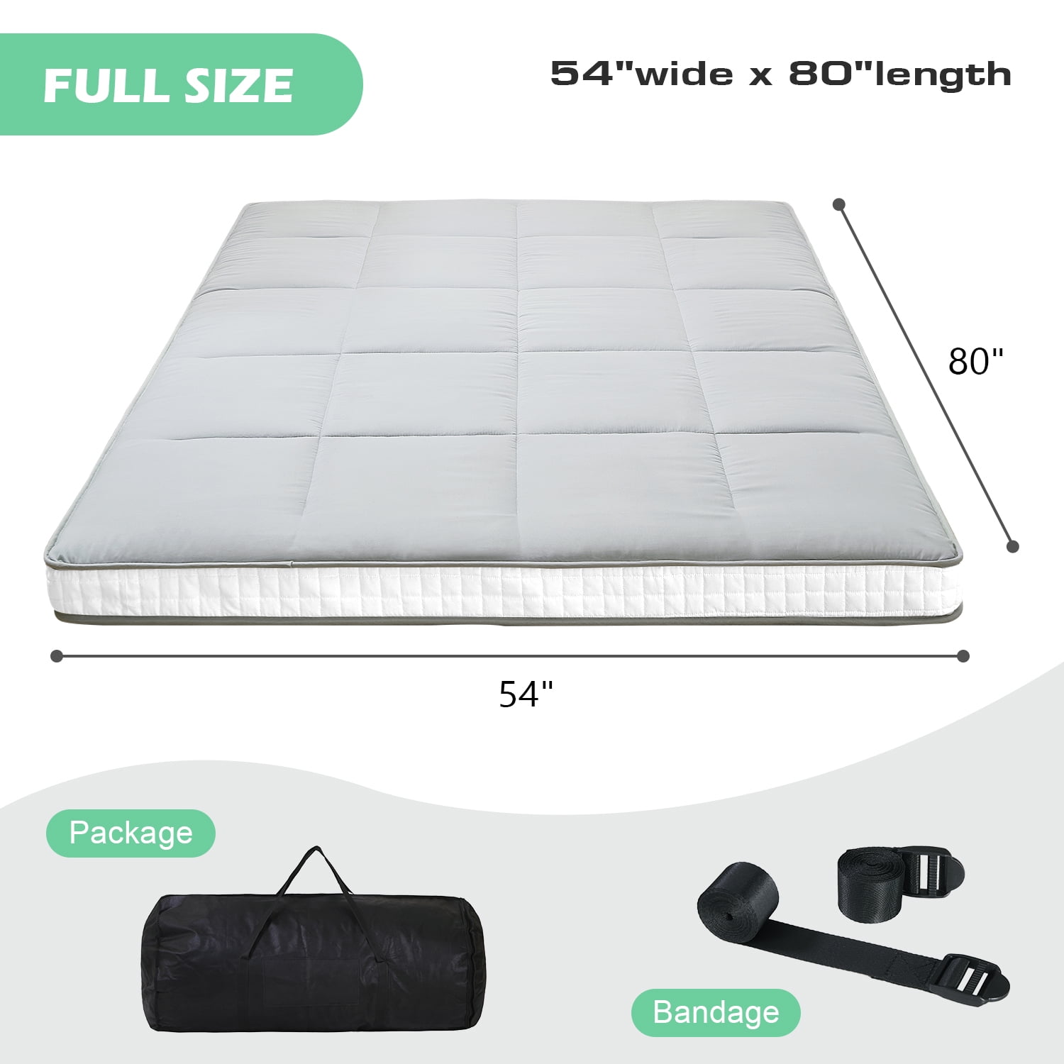 MOPHOTO Floor Mattress Japanese Futon Mattress Extra Thick Folding Sleeping Pad Futon Mattress Portable Camping Mattress Full Size (80*54*4in)