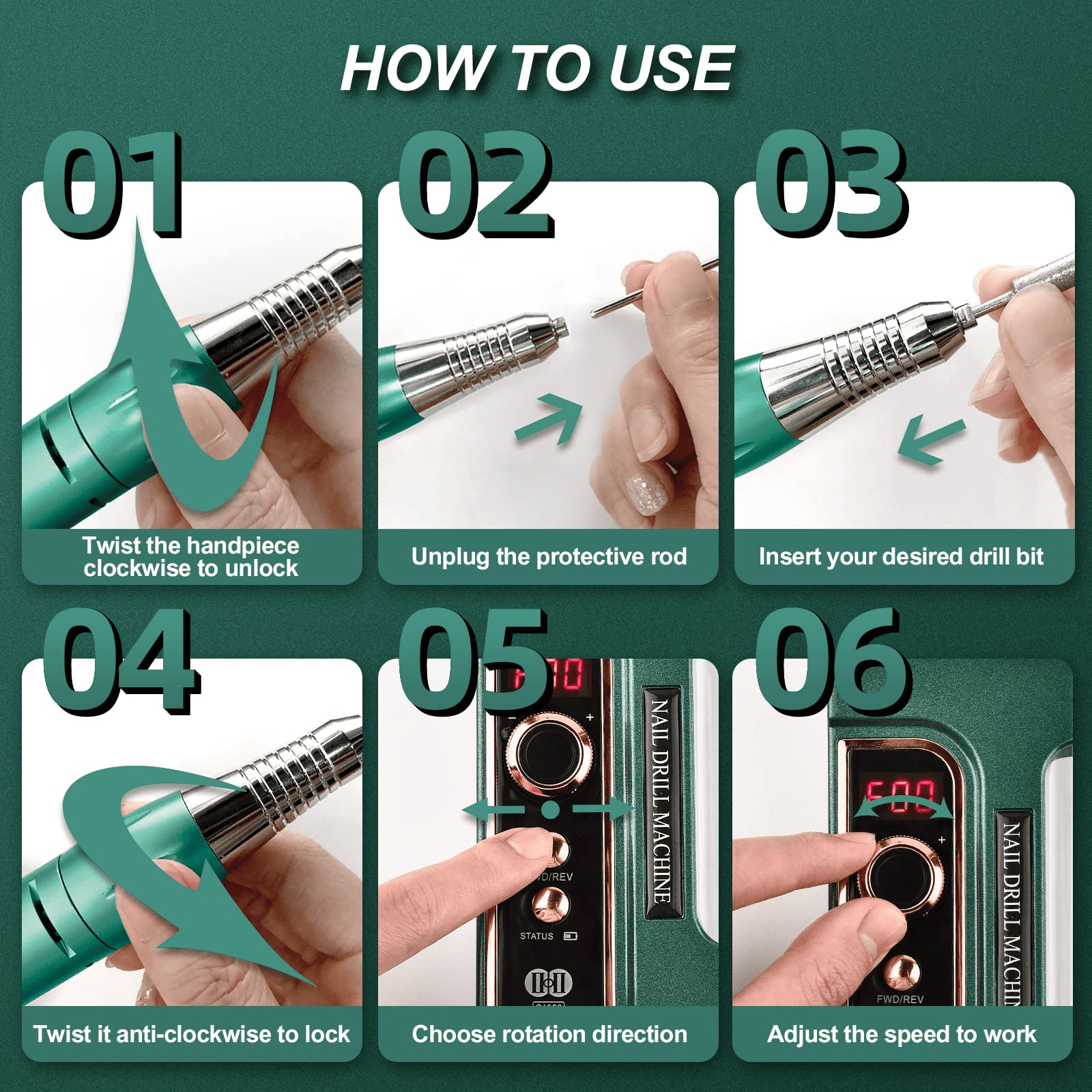 Professional Nail Drill , KUIIYER 35000RPM Electric Nail Drill Kit (66Pcs Portable 3000mAh Cordless Rechargeable Variable Speed All-Metal Nail File Set) for Acrylic Nails DIY Manicure Pedicure