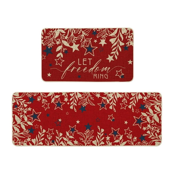 Qocolhg 4th of July Patriotic Kitchen Rugs Set of 2, American Themed Stars Kitchen Mats Decor, Summer Floor Door Mat Home Independence Memorial Day Decorations - 16x24 and 16x47 inch, Clearance