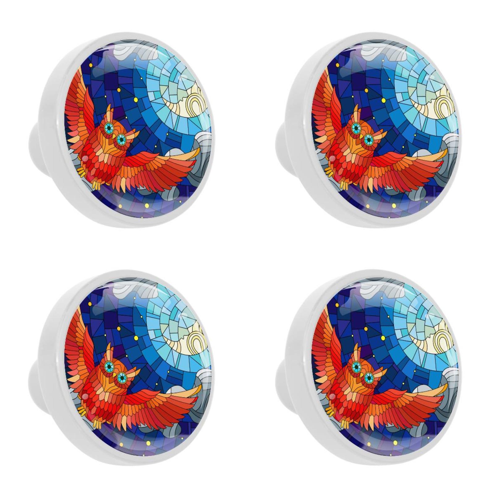 Ownta 4Pcs Kitchen Knob Round Owl Stained Glass Knobs Closet