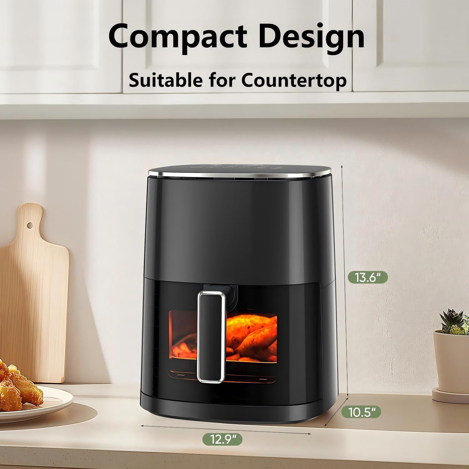 6 Quart Air Fryer, 12-in-1 Compact Airfryer with Preset Digital Display, Roast, Bake, Reheat, Dehydrate, Chicken, Nonstick & Dishwasher Safe Basket, Black