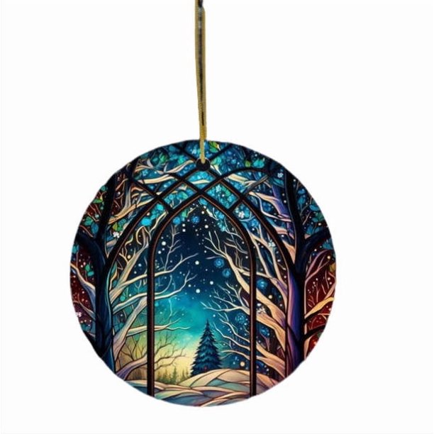 2D Circular Christmas Tree Hanging Ornament, Festive Holiday Decor for Home Party, Elegant Round Decorative Accent, Seasonal Celebration Embellishment, Indoor Outdoor Decoration for Xmas