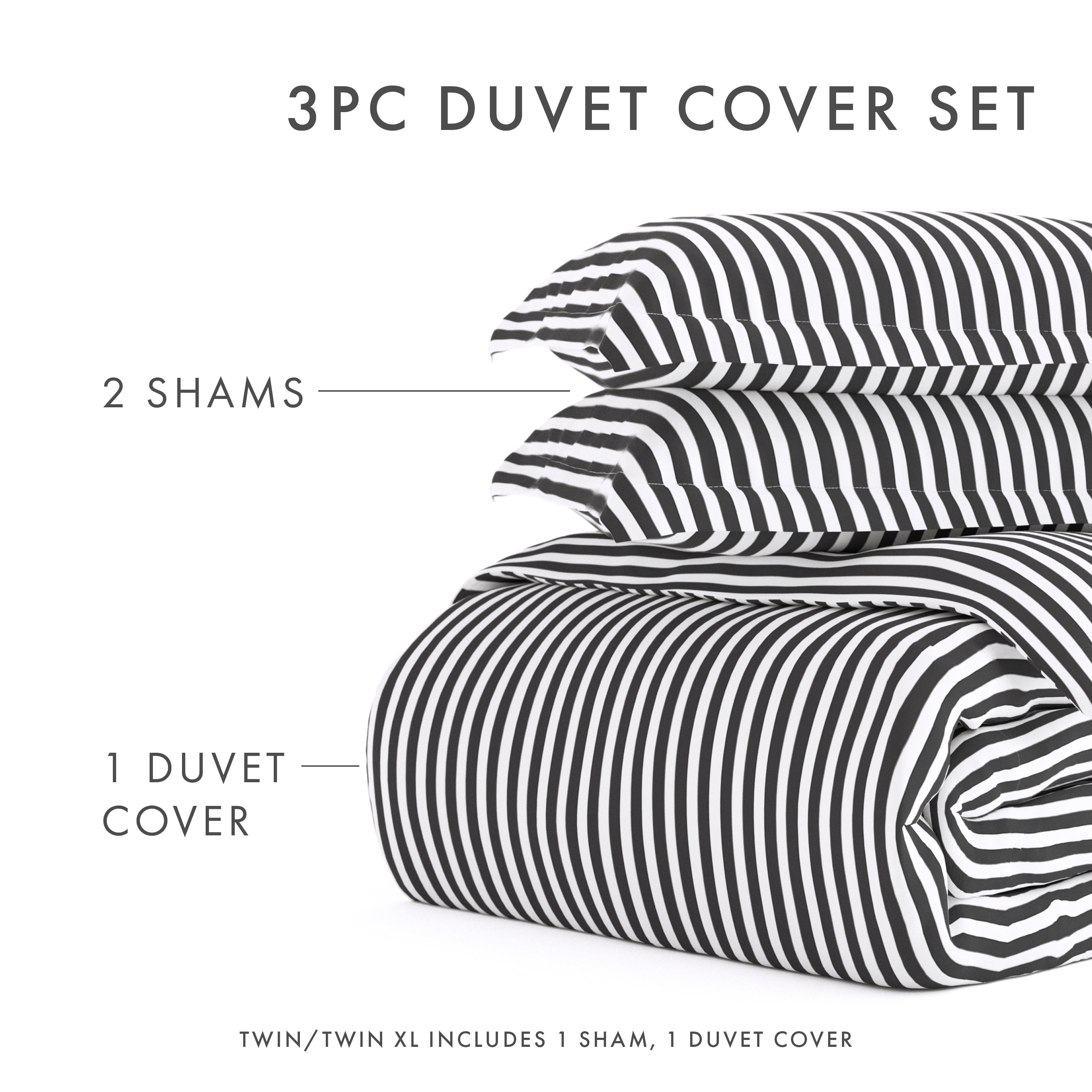 Noble Linens Gray Ribbon Pattern Duvet Set 2-Piece Duvet Cover Set, Twin/TwinXL