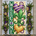 thumbnail image 5 of Purple Heart Welcome Banner Green Fleur-de-lis Mardi Gras Display Gold Stars Beads Decoration Heart Backdrop for Festival Party Welcome Event Mardi Gras Celebration, 5 of 9