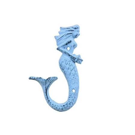 Decorative Iron - Rustic Dark Blue Whitewashed Cast Iron Decorative Mermaid Hook 7