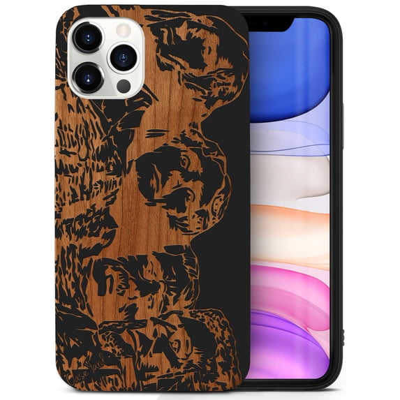 Case Yard Wooden Case for iPhone-11-Pro Soft TPU Silicone cover Slim Fit Shockproof Wood Protective Phone Cover for Girls Boys Men and Women Supports Wireless Charging Mount Rushmore Design