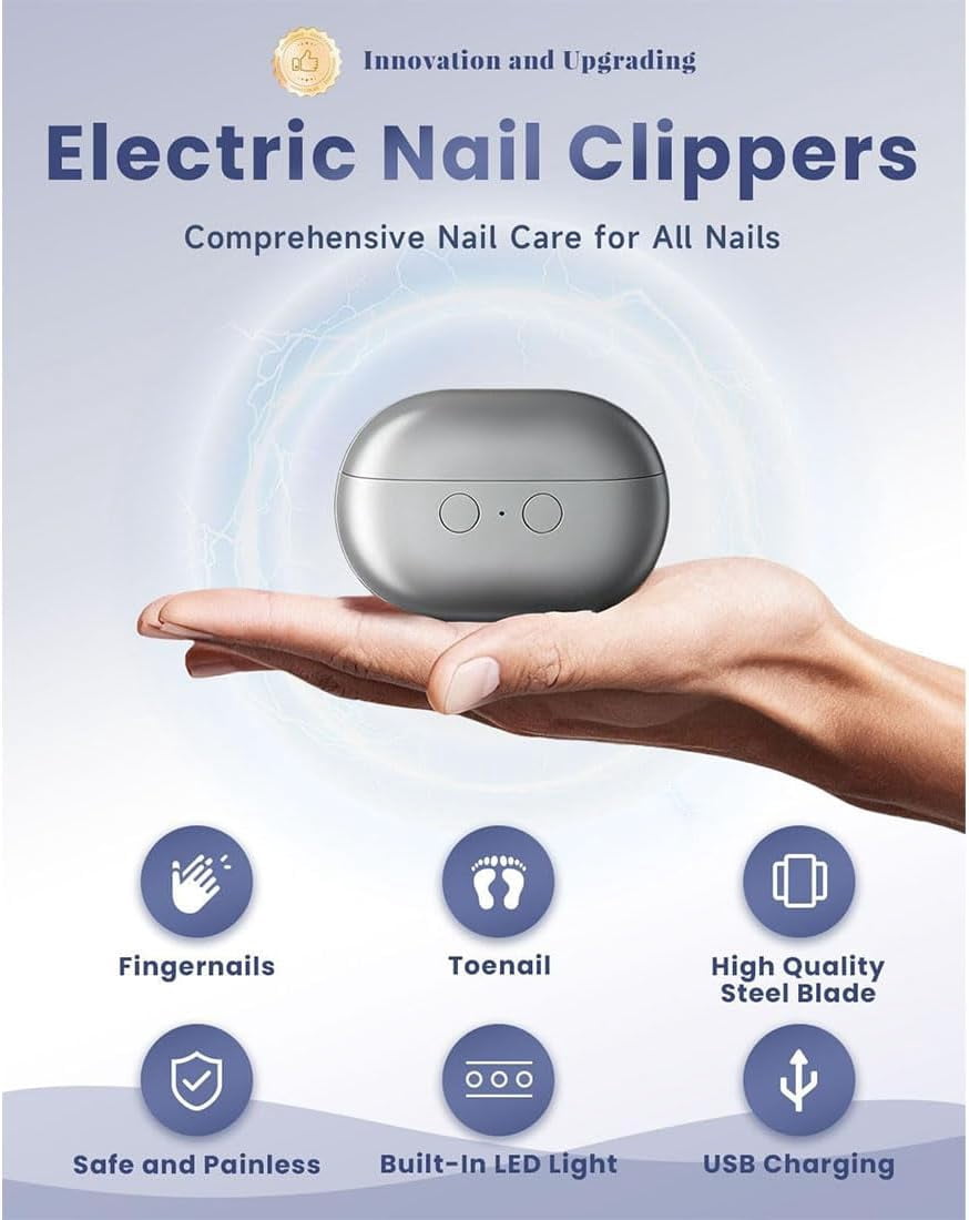 Electric Nail Clippers for Seniors, 3-in-1 Automatic Nail Trimmer and Polisher with Light, Painless Nail Cutter for Thick Toenails and Fingernails