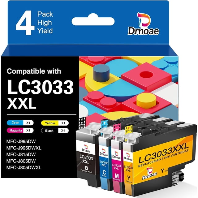 Cartuchos de tinta Dronae LC3033 compatibles con Brother LC3033, paquete de 4