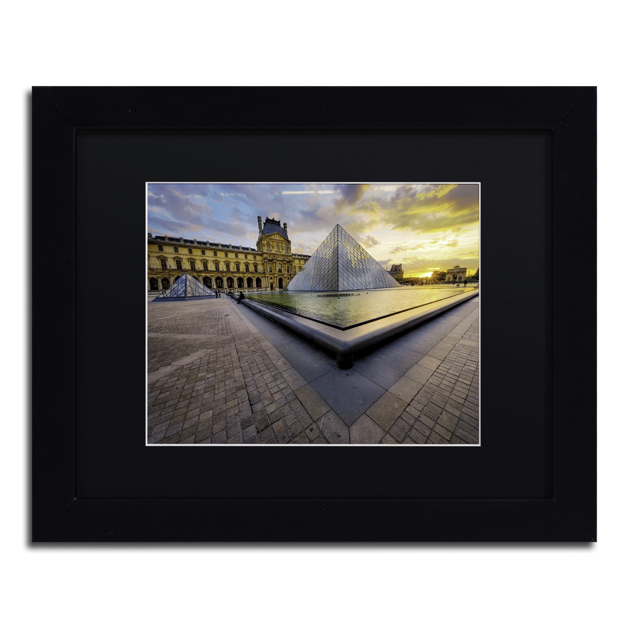 Trademark Fine Art "Geometry of the Louvre Museum" Canvas Art by Mathieu Rivrin, Black Matte, Black Frame