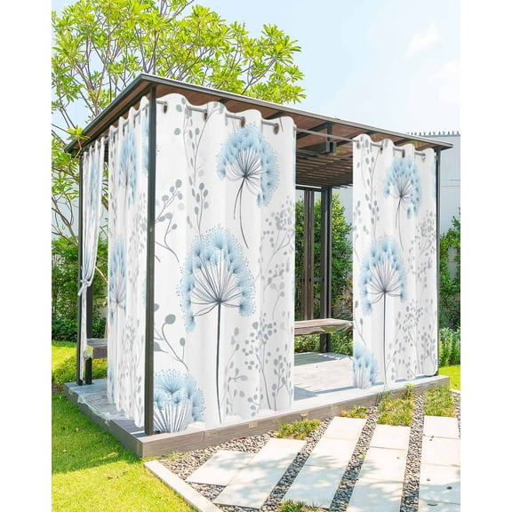 nqOlkjepod Outdoor Curtains for Patio Waterproof, Gray Blue Floral Spring Outdoor Privacy Panels Grommet, Country Summer Botanical Blackout Outside Curtains for Porch/Cabana/Pergola 54"x84", 1 Panel