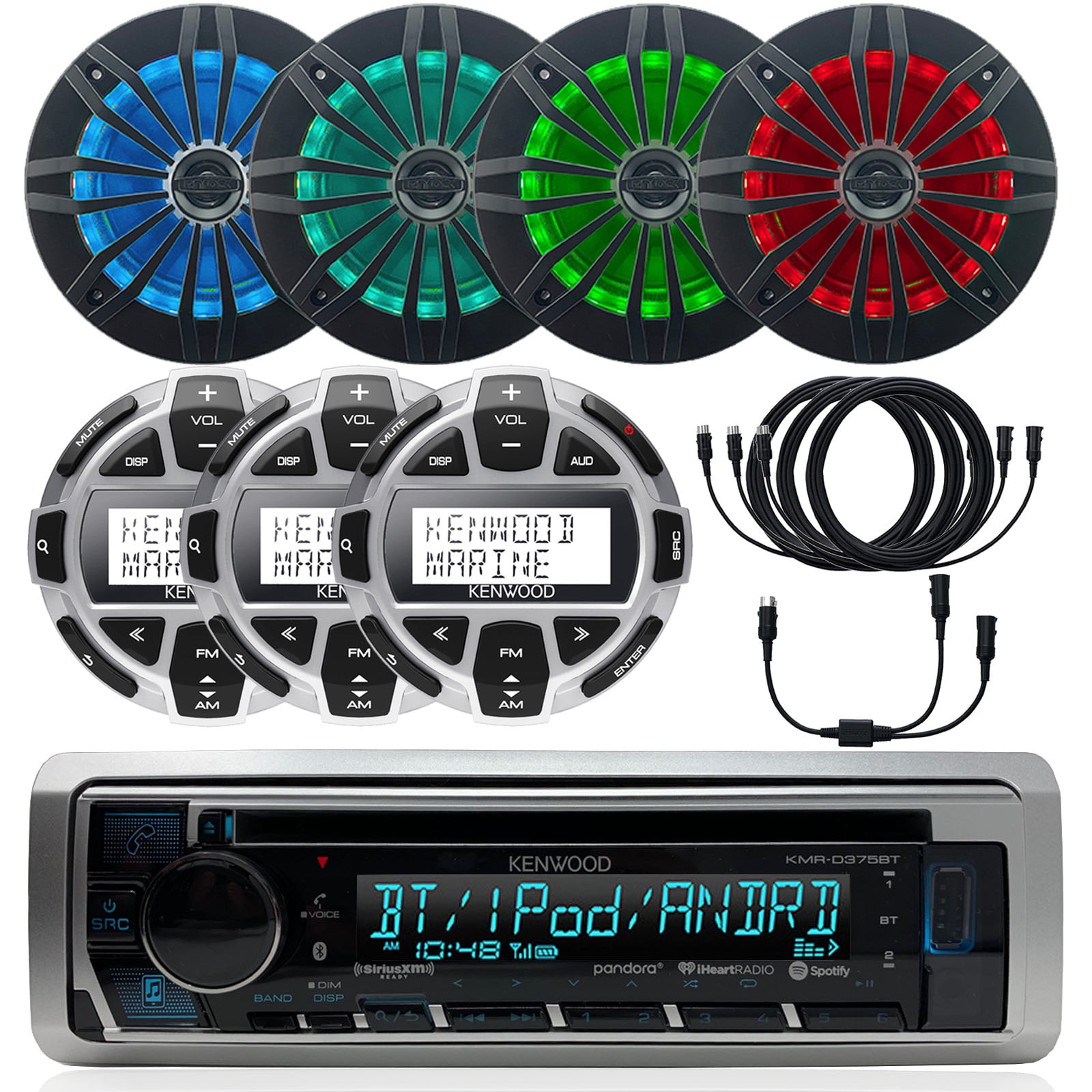 Kenwood iPod iPhone USB AUX Bluetooth Car Radio,2 White 180W 6.5"Car Speaker Set 