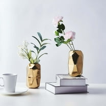 Efavormart 2 Pack - 6" Gold Ceramic Vases Geometric Cylinder Vases for Dining Tables, Coffee Tables, Kitchen Counters, Office Desk, Party, Event, Table Decoration, Centerpieces