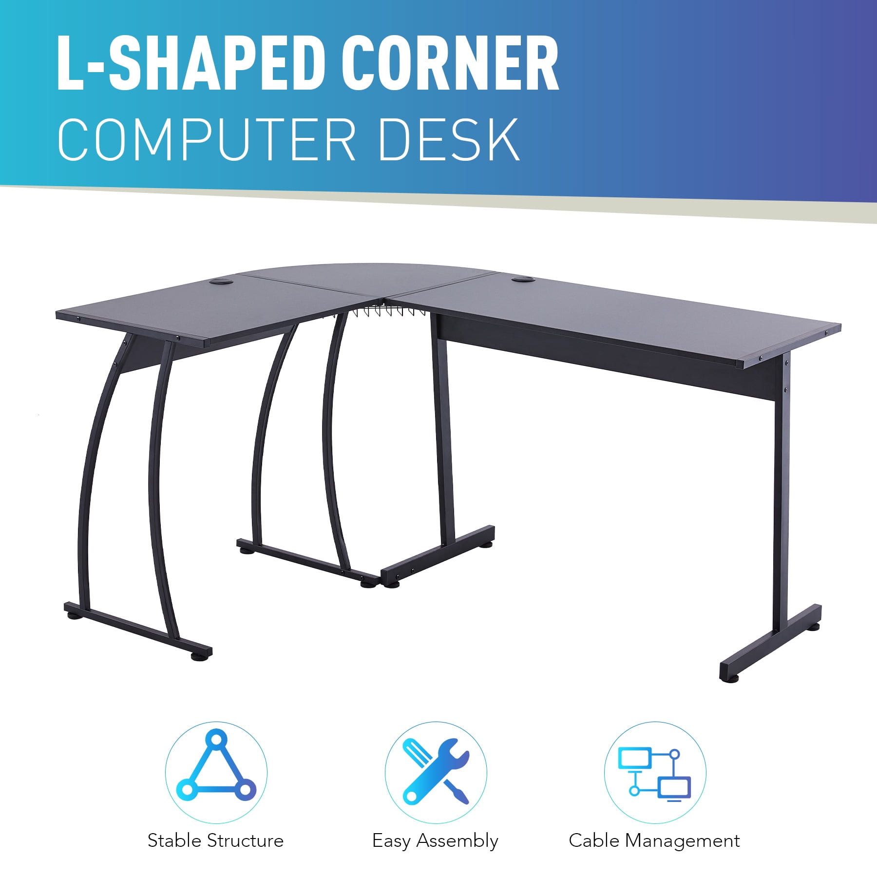 L Shaped Computer Gaming Desk Corner Desk with Cable Management Matte