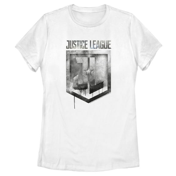 Women's Zack Snyder Justice League Smoke and Stone Shield Logo Graphic Tee White Medium