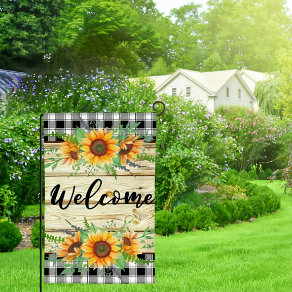Heduofu Sunflower Summer Welcome Garden Flag, Vertical Floral Buffalo Small Yard Flag, Seasonal Outdoor Flag Home Decor for Yard Lawn Patio Outdoor 12x18in