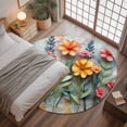 thumbnail image 3 of 3.3ft Round Rug, Spring Floral Non-Skid Rubber Backing Large Area Rugs - Living Room Bedroom Home Office, Farmhouse Flowers Summer Botanical Indoor Floor Mat Carpets Washable Rug, 3 of 9