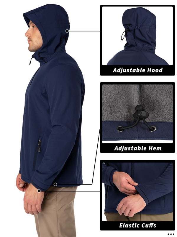 Off Road Ventures Men's Lightweight Softshell Jacket with Hood Waterproof Fleece Lined Windbreaker Outdoor Coat for Hiking