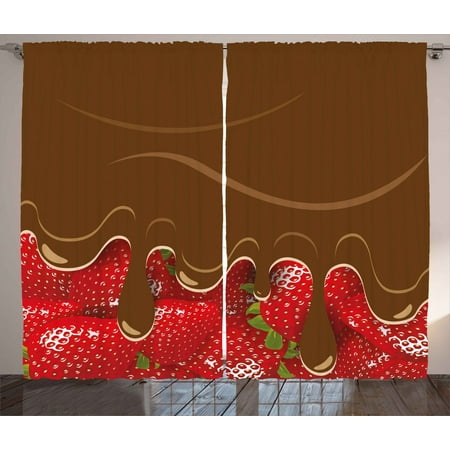 Kitchen Art Wall Decor Curtains 2 Panels Set Strawberries Melted