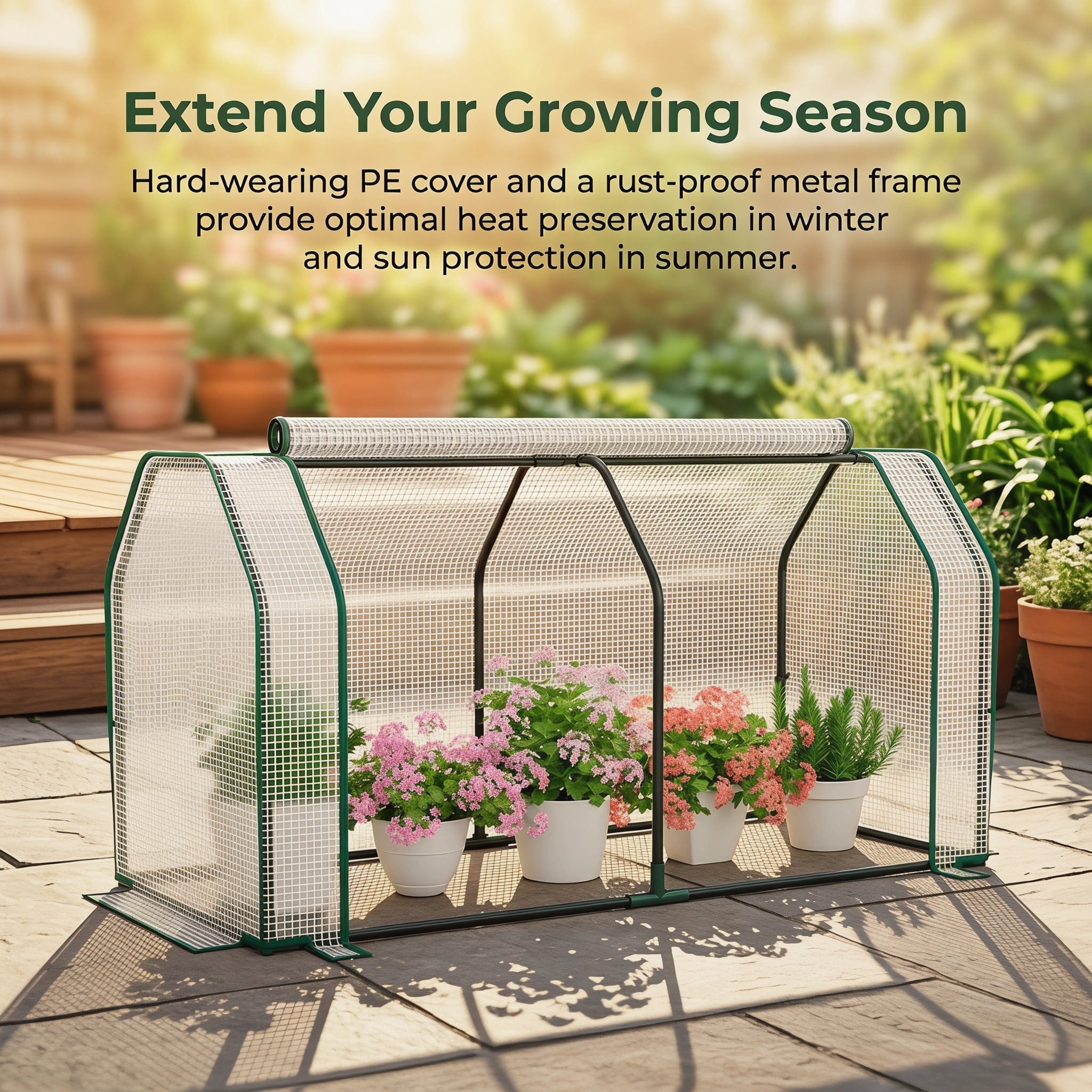 Resenkos Walk-in Greenhouse,Plant Gardening Green House,47.5 x 21.5 x 24 Inch Mini Greenhouse with Roll-up Zipper Door