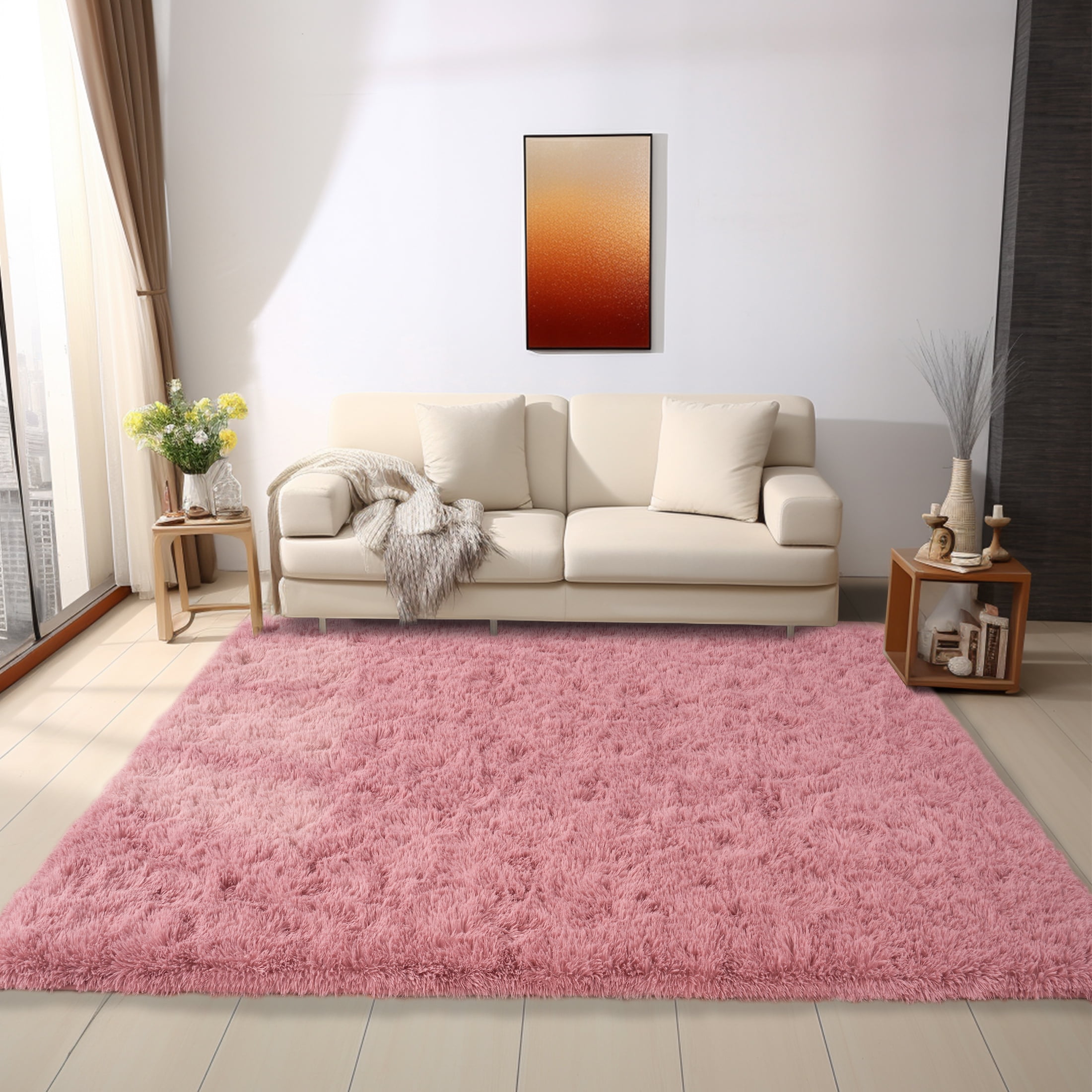 ZENELESS Super Soft Fluffy Rug,6x9ft Anti-skid Shaggy Rug, Plush Floor Carpet for Living Room BedroomNursery Girls' Rooms Bean Pink
