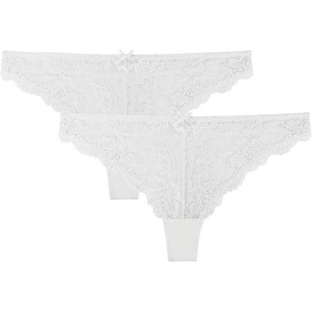 DORINA Lianne Women s Floral Sexy Lace String Hipster/Thong Underwear Panty D17160A - White/White - 2 Pack - XX-Large