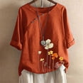 thumbnail image 2 of Women Plu Size Flower Embroidery Button Short Sleeve Vintage Blouse Top T-Shirt XL, 2 of 4