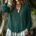 thumbnail image 2 of CaComMARK PI Lace Elegant Dressy Blouse for Women V Neck Long Sleeve Button Down Shirts Boho Crochet Top Fall Fashion Outfits Green-A, 2 of 5