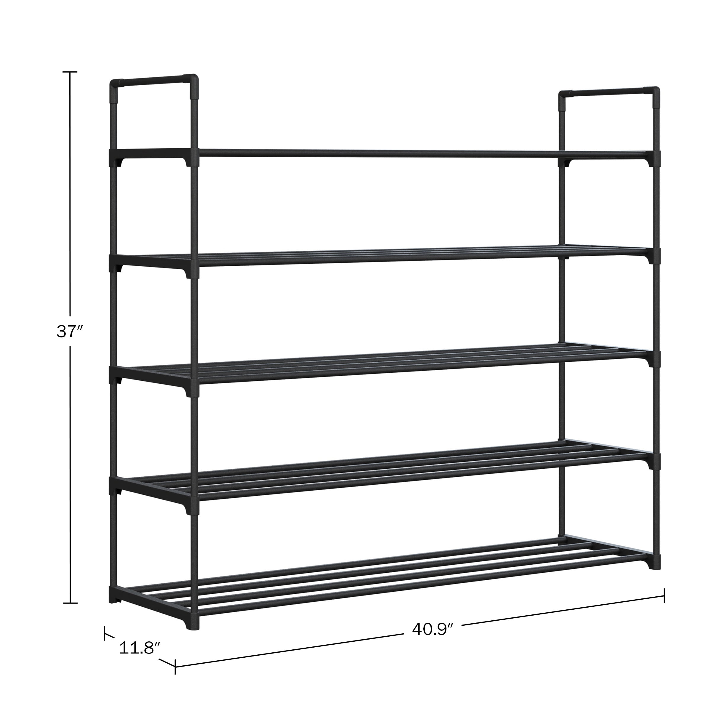 Shoe Rack - 5-Tier Shoe Organizer for Closet, Bathroom, Entryway - Shelf Holds 25 Pairs Sneakers, Heels, Boots by Home-Complete (Black)