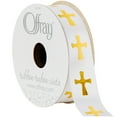 thumbnail image 2 of (3 pack) Offray Ribbon, White with Gold Cross 7/8 inch Polyester Ribbon,, 9 feet, 2 of 12
