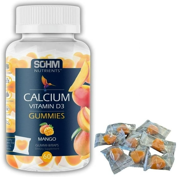SOHM ADDS LIFE TO LIVES Vitamin D3 600 IU Calcium 50 mg Gummies, 60 Count,Improves Lubrication Between Joints Regulates Bone Health -Calcium Gummies for Adults Vegetarian