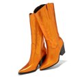 thumbnail image 2 of FSJ Women Pointed Toe Embroidered Mid Calf Boots Side Zipper Stacked Chunky High Heels Comfortable Outdoor Cowboy Boots Size 8.5 Orange, 2 of 5