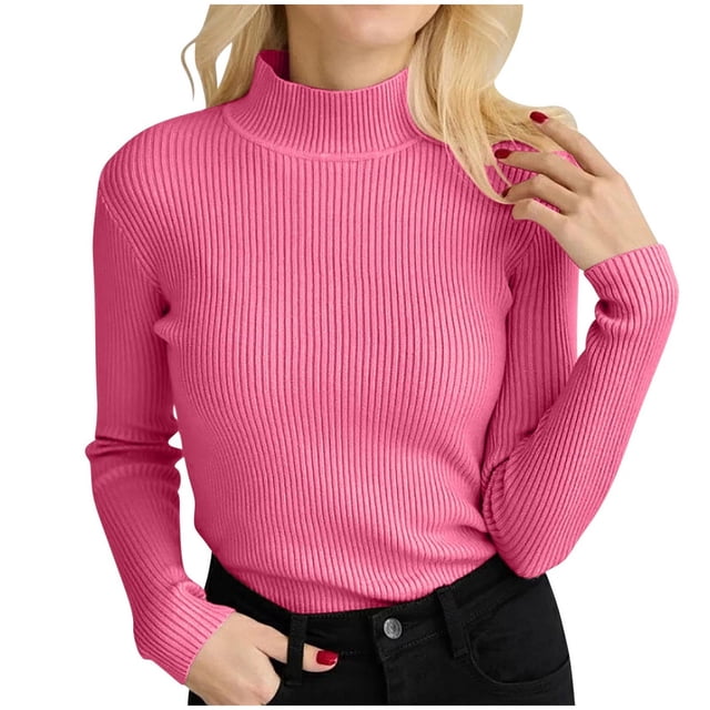 Chandail Côtelé pour Femmes Taille Unique Col Roulé Élégant Tricoté Manches Longues Ajusté Automne Hiver