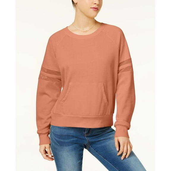 Hippie Rose Juniors Mesh Trimmed Pullover Sweatshirt Coral XL