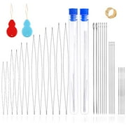 Jupean 33 Pieces Beading Needles Set, Assorted Size Beading Needles Big Eye Beading Needles Long Straight Beading Needles with Thimble, Needle Threaders, Needle Bottles