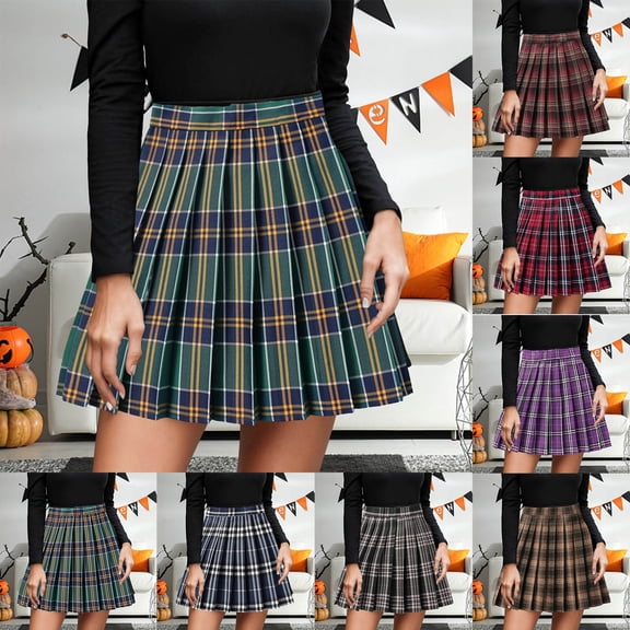 KKBOTIVE Women Girls High Waisted Plaid Pleated Skirts Cozy Soft School Uniform Skirt Women's Fashion, Pink Size: XL