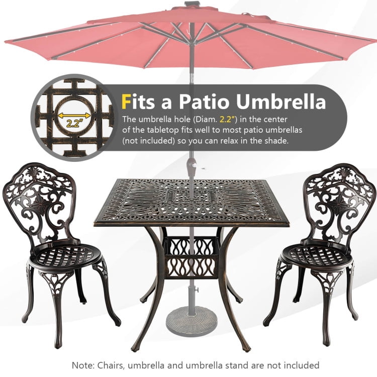 Aimee Lii 35.4" Aluminum Patio Square Dining Table with Umbrella Hole, Outdoor Patio Furniture, Bronze