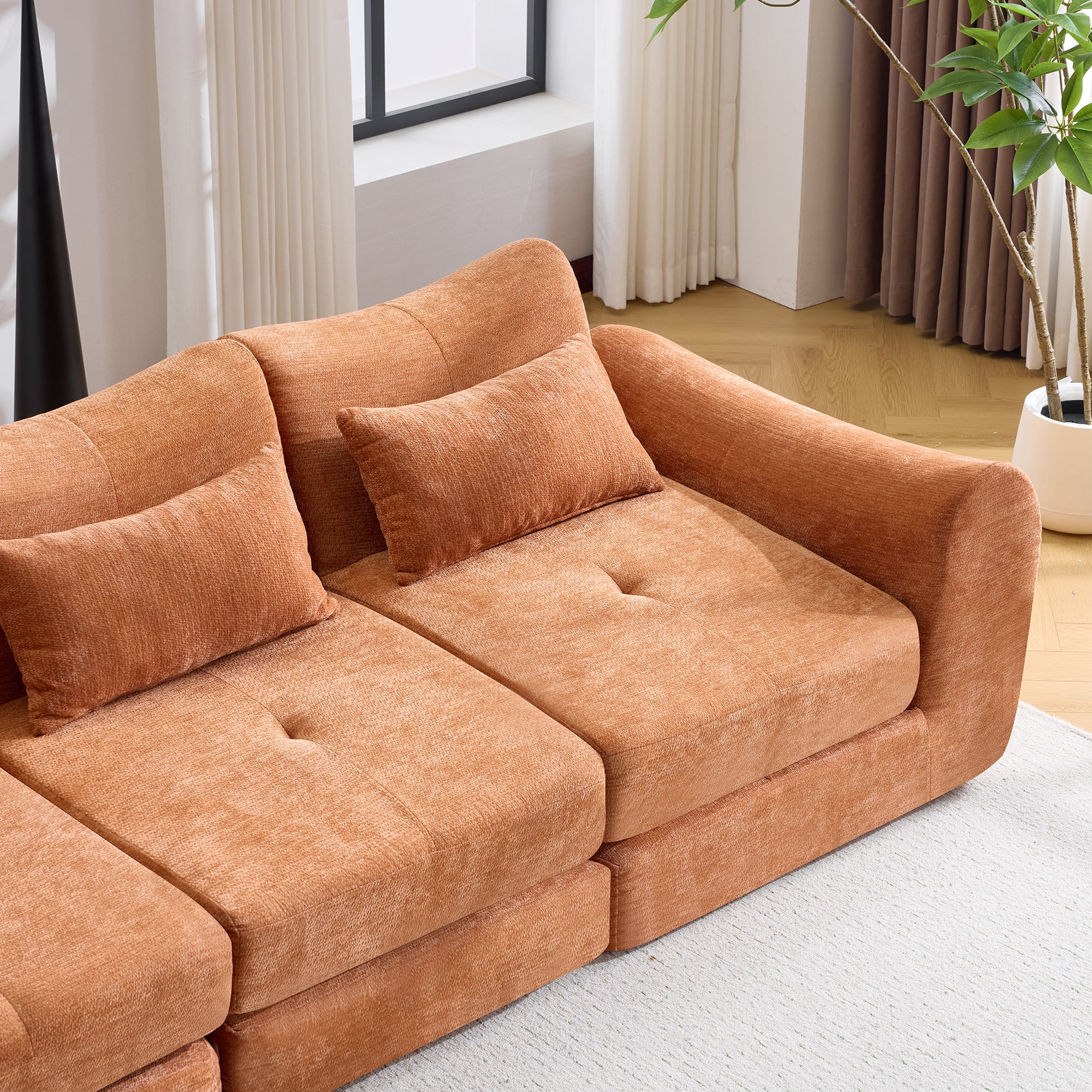 GARITIN Flannelette Fabric Modular Cloud Sectional Sofa Bed, Orange