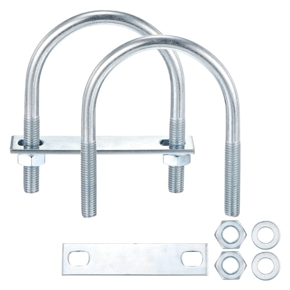 U Bolts 2 Sets (3/8"(M10)x3.03"x4.52"), Round U Bolt Kits Carbon Steel with Accessories - for Construction, Pipe, Trailer, Automotive, Leaf Spring Fastener