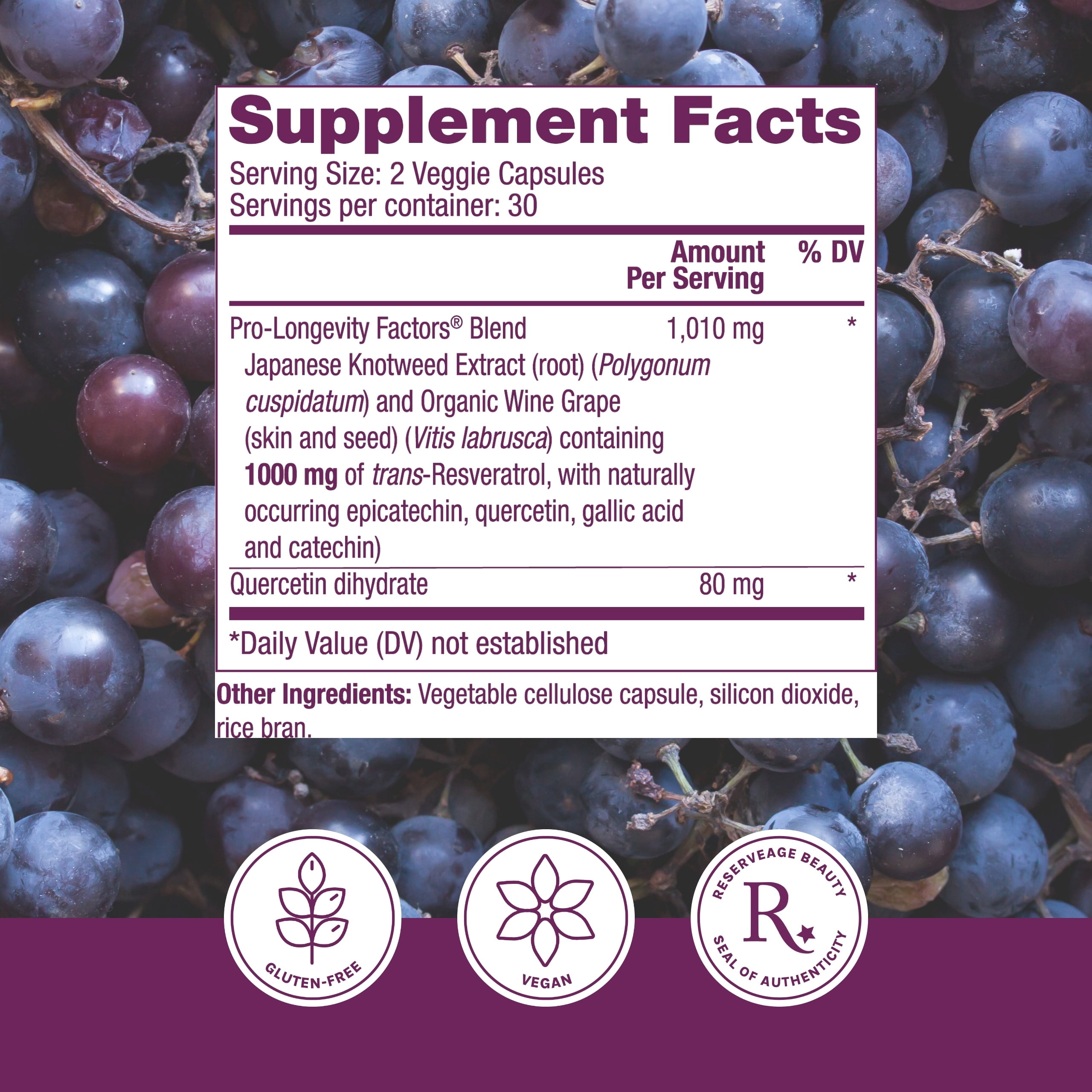 Reserveage, Resveratrol 1000 mg, Antioxidant Supplement for Heart and Immune Health, Supports Healthy Aging, Paleo, Keto, 60 Capsules