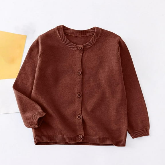 Bxsruta Jacket for Girls, Children's Solid Color Long Sleeved Fleece Knitted Cardigan Long Sleeved Round- Neck Sweater for Kids