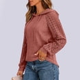 thumbnail image 5 of Gaigiky Shirts for Women Round Neck Drawstring Hoodies Solid Color Lace Spliced Long Sleeve Loose Fit Fall Daily Casual Pullover Outfits, 5 of 7