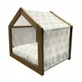 thumbnail image 2 of Vintage Pet House, Ornamental Tracery Inspired Swirl Curl Elements Vertical Borders with Dots, Outdoor & Indoor Portable Dog Kennel with Pillow and Cover, 5 Sizes, Earth Yellow White, by Ambesonne, 2 of 5
