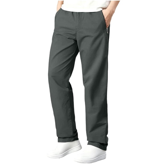 SAWOBUUN Mens Solid Pants Straight Elastic Waist Pants Relaxed Fit Jogger Trousers with Zipper Pockets