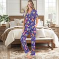 thumbnail image 2 of TSOVTHRID Rose Flower Leaves Print Pajama Set for Women Short Sleeve Soft Nightwear with Long Pants Women Loungewear Pjs Sets, 2XL, 2 of 7