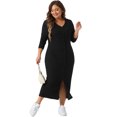 thumbnail image 3 of DARING DIVA Plus Size V Neck Ribbed Knit Button Down Bodycon Dress 4X Black, 3 of 6