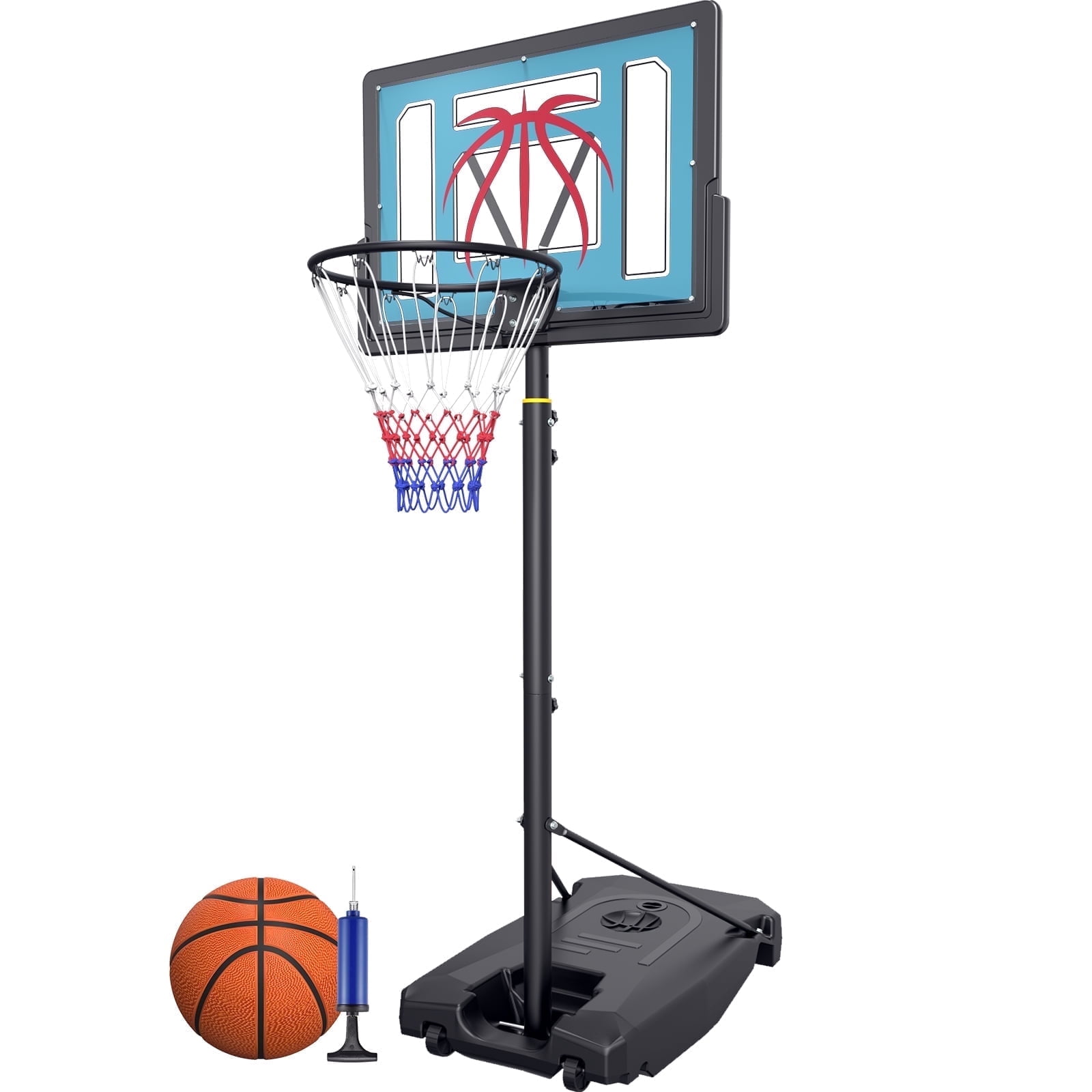 Basketball Hoop Outdoor 4.82-8.53ft Adjustable, Portable Basketball Hoop & Goals with 2 Wheels, 32 Inch PC Backboard/Fillable Base/Size 5 Basketball for Kids, Youth, and Adults in Backyard/Driveway