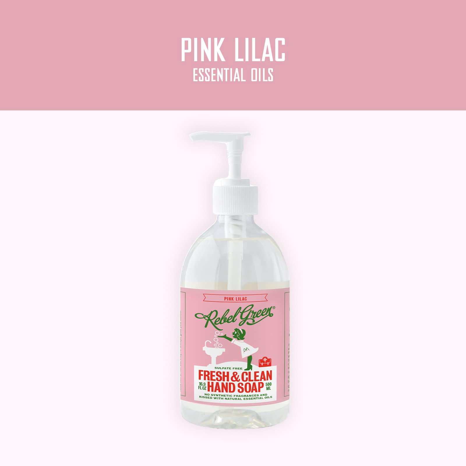 Rebel Green Liquid Hand Soap - Natural Hand Soap Pump Bottles - Bathroom & Kitchen Hand Soap - Hand Wash with Fresh Pink Lilac Scent - (16.9 oz Bottles, 4 Pack)